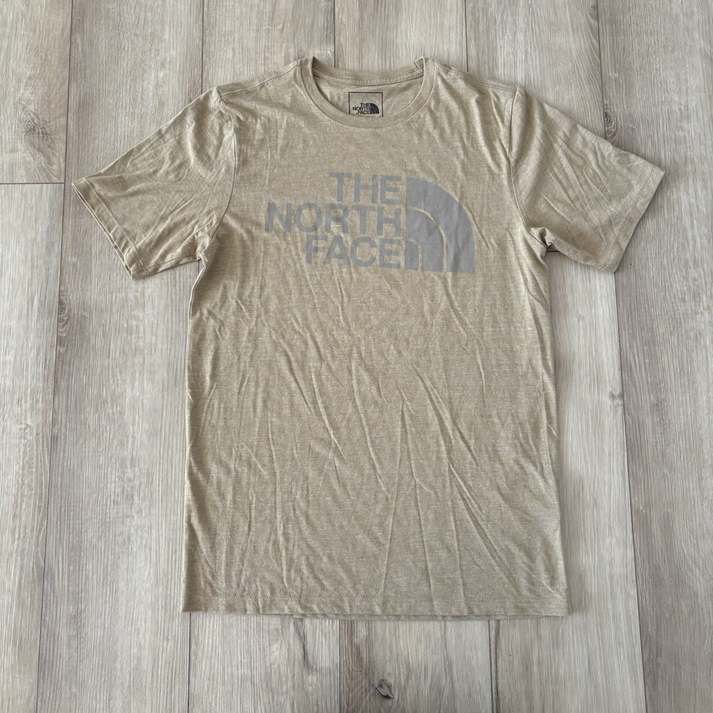 The North Face Shirt Mens Small Tan Large Logo Graphic Short Sleeve Casual Tee